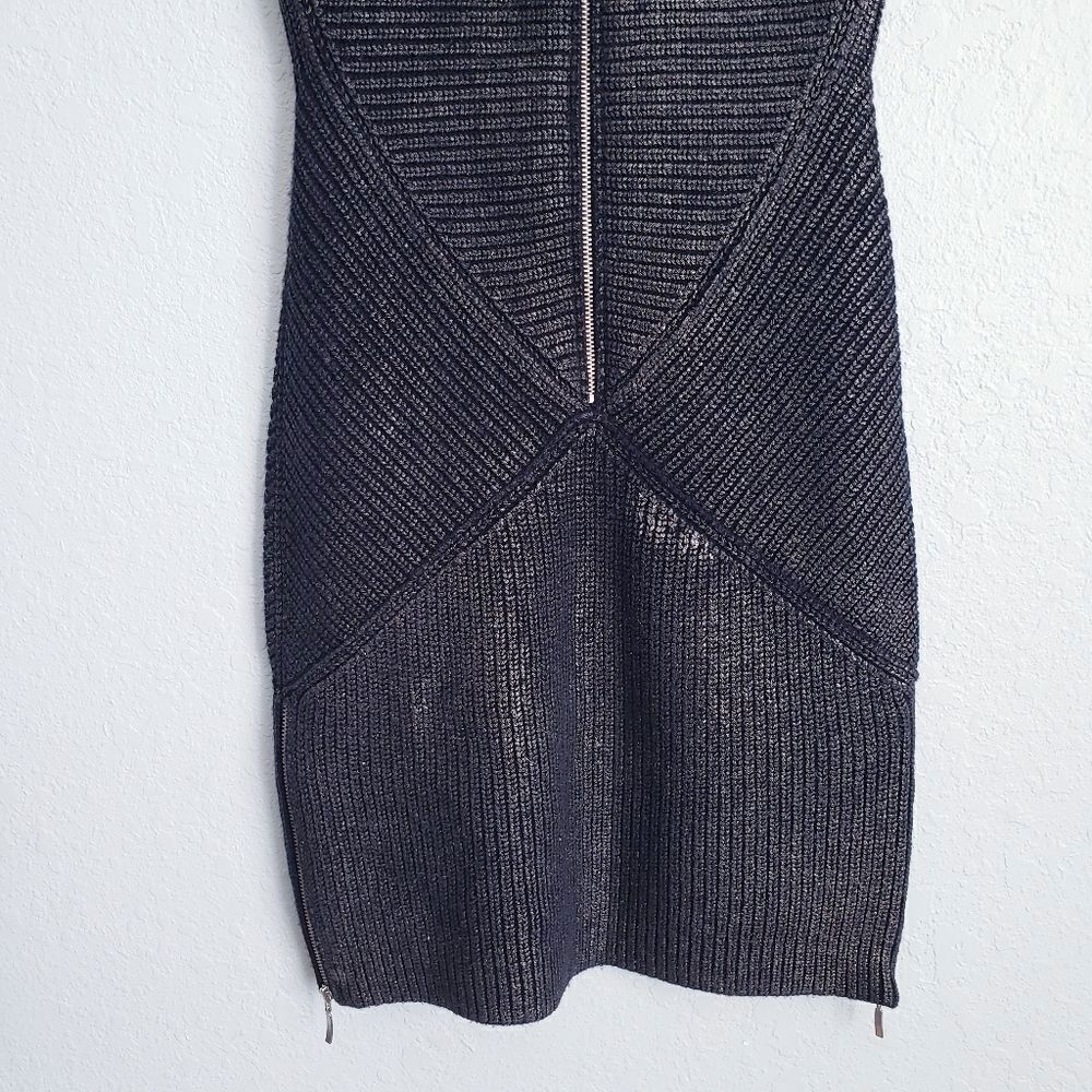 Mara Huffman Black Metallic Knit Ribbed Bodycon Dress with‎ Zipper Details - Picture 10 of 10